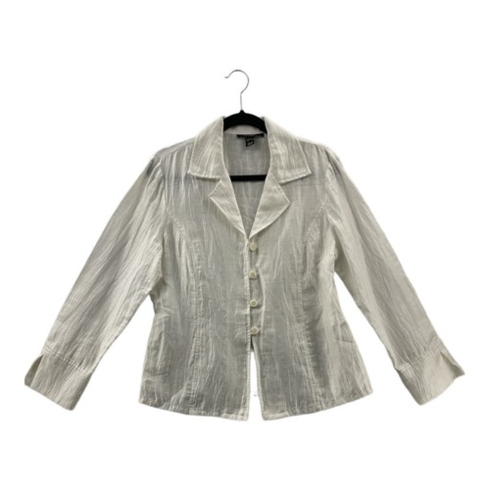 Louben‎ Women White Textured Button Front Blouse Top Size 10